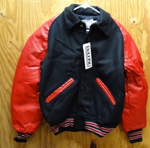 DELONG VARSITY / LETTERMAN&#39;S JACKET RED / BLACK &amp; WHITE MADE IN USA SMALL - £55.05 GBP