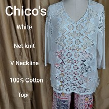 Chico&#39;s Size 3 White 100% Cotton Net Knit Top - £7.97 GBP