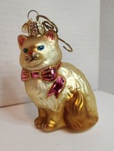 old world Christmas glass ornament  cat Kitty Himalayan Gold Bow Red - £9.86 GBP