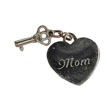 Pendant Heart Shaped Metal with Tiny Key Inscribed Mom - $12.82