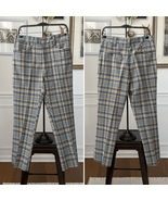 Vintage 70s Haggar Green Grey Mustard Plaid Flared Polyester Pants 34 S - $27.36