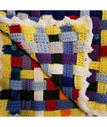 Woven Crochet Strips Handmade Afghan 34&quot; Square Lap Blanket Baby Crib Quilt - $81.99 CAD