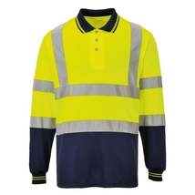 Mens Hi-Vis Two-Tone Long Sleeve Polo Shirt - £28.25 GBP