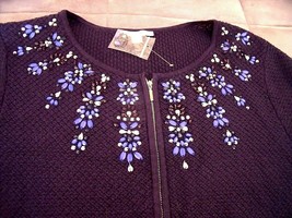 New Womens Xl Isaac Mizrah Navy Blue Beaded Zip Up Cardigan Sweater Qvc A267454 - £27.55 GBP