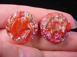(EE-223-C) 7/8&quot; Iridescent red Orange Czech glass clip-on clip earrings - £17.15 GBP