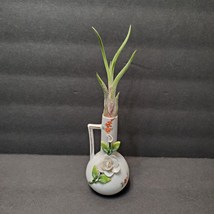 Airplant in Vintage Bud Vase, 4" Art Pottery Porcelain Applied Flowers Germany image 1
