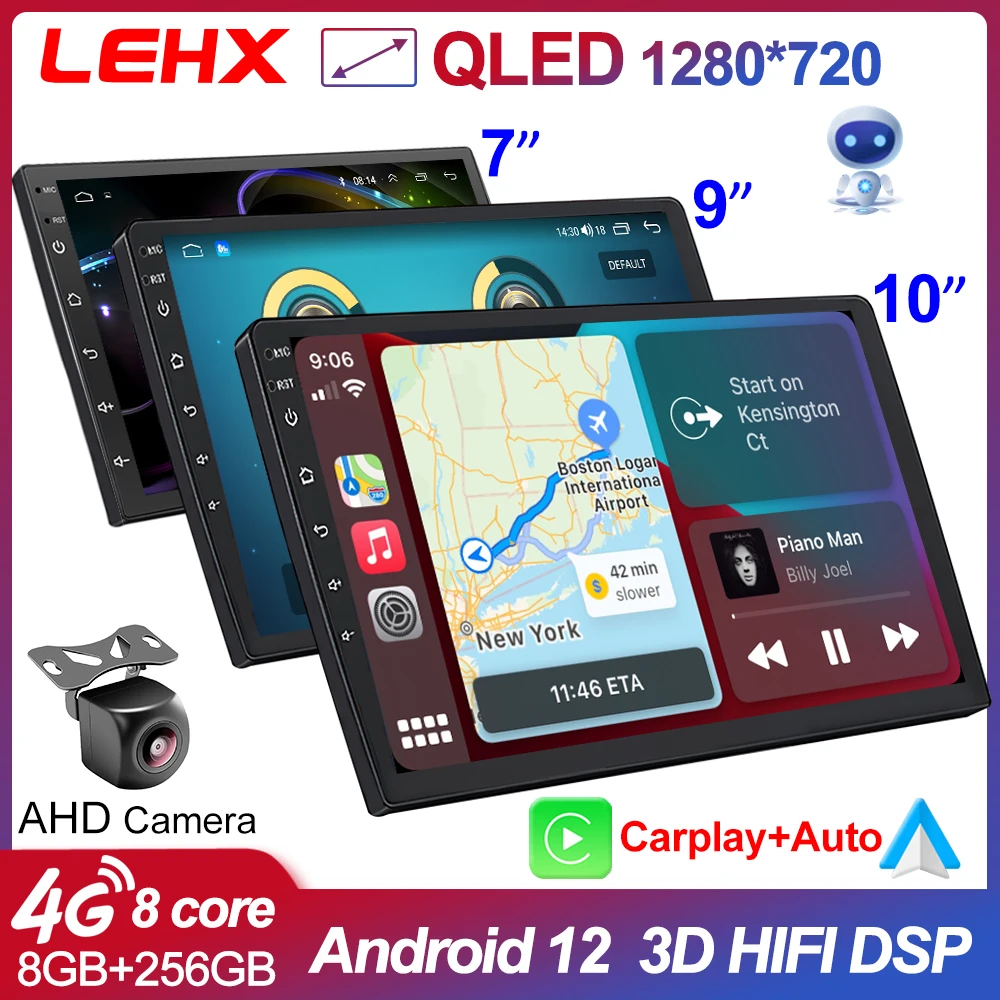 LEHX 7/9/10 Inch Car Android 12 Carplay Radio Stereo GPS Navigation Bluetooth - £68.08 GBP+