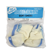 Vintage 1984 Fibre Craft Doll Baby 3" Soft Shoes White + Blue New In Package - $17.10