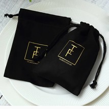 100 Black Flannel Jewellry Gift Bags Personalized Logo Velvet Jewelry Packaging  - £118.05 GBP