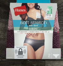 Hanes 2-Pair Womens Bikini Underwear Panties Cotton Blend Stretch Lace (A) ~ M/6 - $13.21