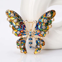 Vibrant Rhinestone Butterfly Brooch  Enamel Womens Accessory - $28.01