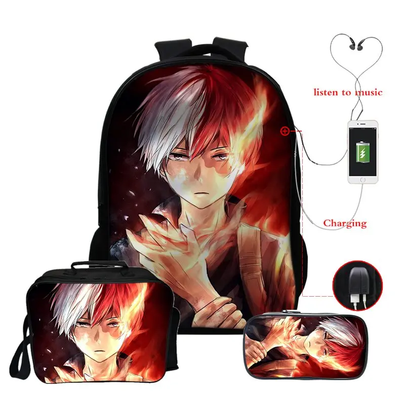 3set/pcs My Hero Academia Shoto Todoroki Backpack 3D  Schoolbag Boys Girls Penci - $141.34