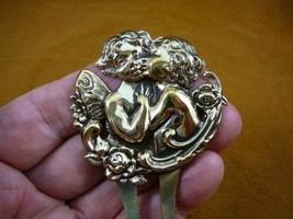 (CH-ANG-1) pair of Cherubs angels kissing brass hair pin pick stick HAIRPIN - $19.62