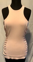 Cache Ruched Cut In Sleeve Back Zipper Lined Pink Top New Size S/M $118 NWT - £41.75 GBP