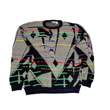 VTG Hilton Coogie Style  XL Acrylic Sweater Grey/Blk Cubist Face - £140.87 GBP