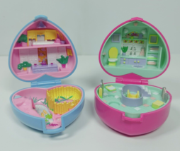 Polly Pocket Bathtime Fun Pink WITH RING &amp; Pretty Pandas Blue Compact 91 93 - £23.61 GBP