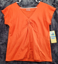 DOCKERS Blouse Top Women Size Medium Orange 100% Cotton Short Sleeve V Neck Knot - £16.15 GBP