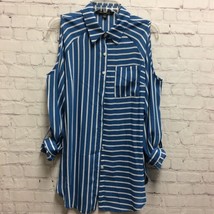 Zac &amp; Rachel Womens Tunic Top Button Up Blue White Stripe cold shoulder ... - $15.35