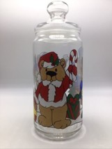 Apothecary Jar Christmas Teddy Bears Candy Cookie w Lid Glass 10.5” Vtg 1970s - £7.93 GBP