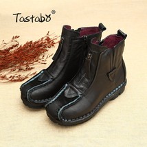 Tastabo Genuine Leather Ankle Boots Velvet Handmade Lady soft Flat shoes comfort - £84.99 GBP