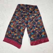 Vintage ECHO Silk Scarf Dark Floral Botanical Burgundy Blue Mustard Rectangle - $19.94