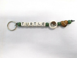 Cermaic Box Turtle with Brown Heart and Green Round Beads Key Chain Key Ring - £6.38 GBP