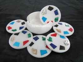 Marble White Coffee Coaster Fine Gemstone Inlay Marquetry Art Home Casin... - £136.24 GBP