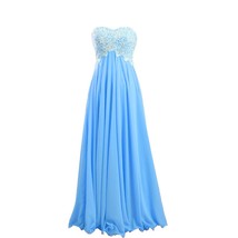Kivary Women&#39;s White Lace Long Crystals Evening Prom Dresses Sky Blue US 10 - $128.69