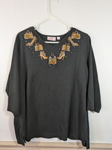 Quacker Factory Embroidered Purse/Shoes Rhinestone Top Womens 2X Black - $14.85