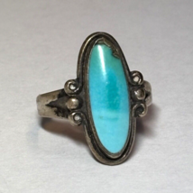 Vintage Southwestern Sterling Silver Oval Turquoise Rope Style Ring Size... - $48.95