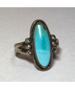 Vintage Southwestern Sterling Silver Oval Turquoise Rope Style Ring Size... - $48.95