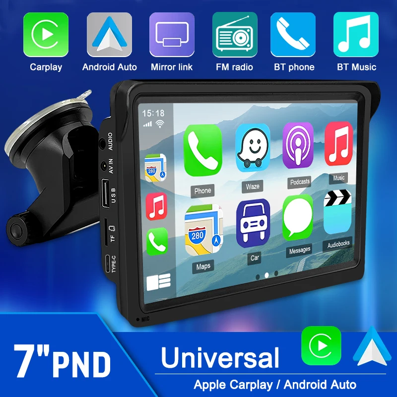 Car Radio CarPlay ＆ Android Auto 7inch Portable Touch Screen With HD Camera Car - £57.53 GBP+