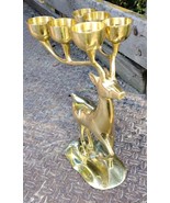 Large Vintage Brass Reindeer Elk Candelabra 6 Candle Holder 13” Tall  Ch... - $34.99