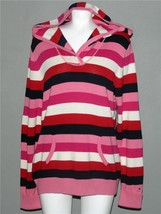 Tommy Hilfiger Wide Striped Red Black Pink Hoody Sweater Wm&#39;s XL NWT See... - £27.96 GBP