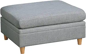 Dorris Fabric Upholstered Modular Ottoman with Wooden Tapered Legs in Li... - $342.99