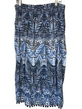 J Jill blue pleated elastic waist long blue lined paisley fringed skirt NEW XL - £27.27 GBP