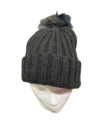 Steve Madden Grey Knit Beanie Hat Faux Fur Pom Womens OS Winter - $9.99