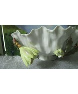 MOORE WHITE CERAMIC ROUND  BOWL RUFFLED BORDERS APPLIED FLOWERS  - £97.78 GBP