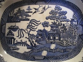 Staffordshire Antique Tray Chinoisserie Blue Ware 19 X 16&quot; - £96.98 GBP