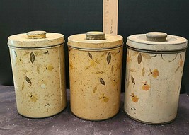 3 VINTAGE TIN CANISTERS 6&quot; TALL - £22.07 GBP