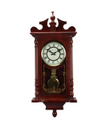 Bedford Collection 25 Inch Wall Clock with Pendulum and Chime in Dark Re... - $138.28 CAD
