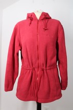 Vtg LL Bean S Red Fleece Mid-Length Cinch Waist Hooded Full Zip Jacket Cursive - £53.14 GBP