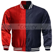 New Letterman Baseball College Varsity Bomber Jacket Sports Red Navy Blue Satin - £47.88 GBP