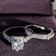 1.45 Ctw Round Simulated Diamond 14K White Gold Over Bridal Engagement Ring Set - $52.36