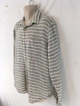 Lucky Brand Mens L Gray Nautical Stripe Indian Cotton Button Front Shirt - $11.88