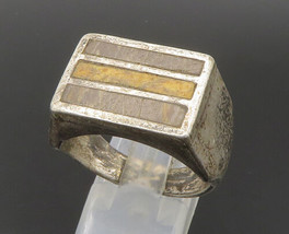 Los Castillo Mexico 925 Silver - Vintage Inlaid Stone Band Ring Sz 12 - RG24077 - £127.64 GBP