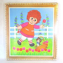 Raggedy Ann Tulips Cat Corkboard Wall Plaque Vintage 1970s Soroka Stapco... - $29.70