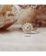 Round Diamond Engagement Ring In Silver, Starburst Round Cut Vintage Hal... - £77.68 GBP