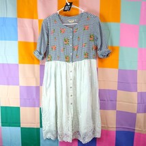 Bombay Paisley Blue Striped Lace Knee Length Button Down Dress Size XS - $15.00