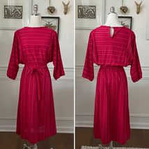 Vintage 80s Blouson Style Red Dress Mixed Direction Stripe S - $30.24